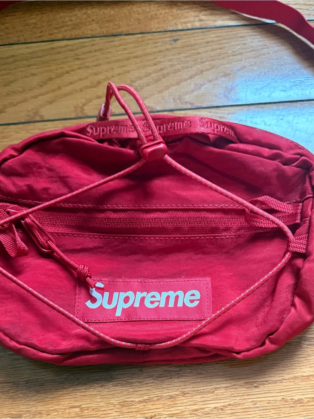 Supreme Red Logo Waist Pack with Bungee Cord